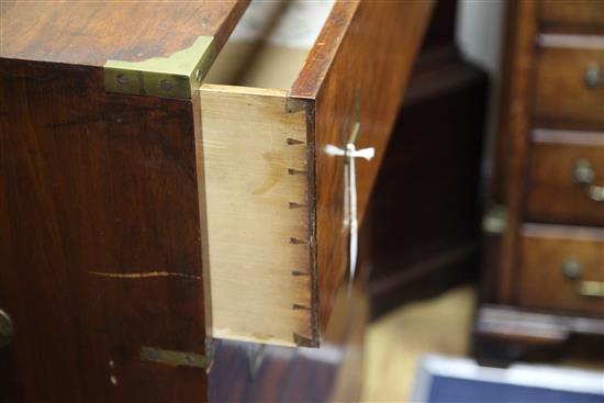 A Victorian brass mounted camphorwood campaign chest, W.3ft 1in.